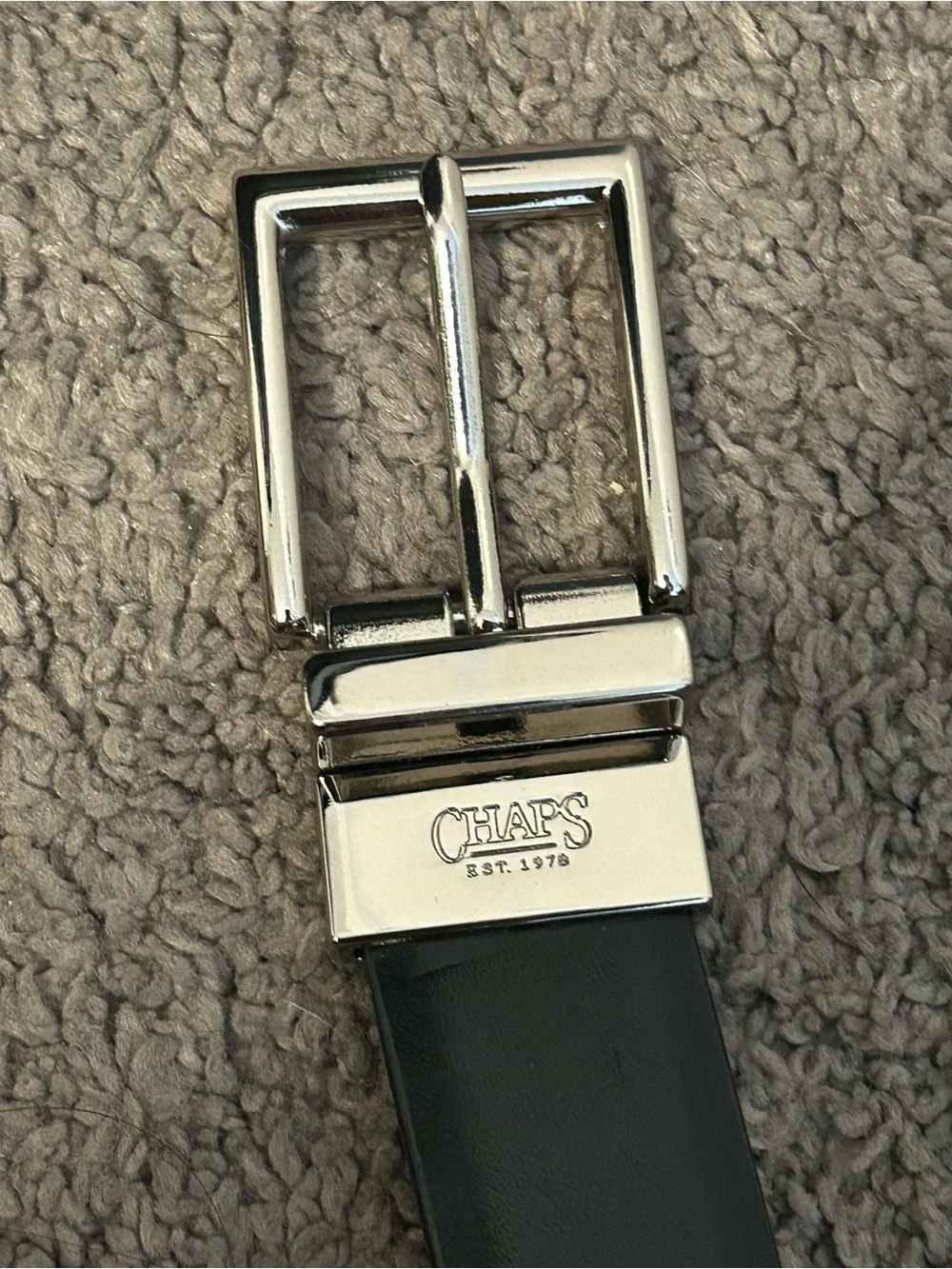 Chaps Unisex Black Leather Belt with Silver Buckle